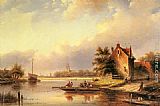 Jan Jacob Coenraad Spohler Famous Paintings - A Summer's Day at the Ferry Crossing